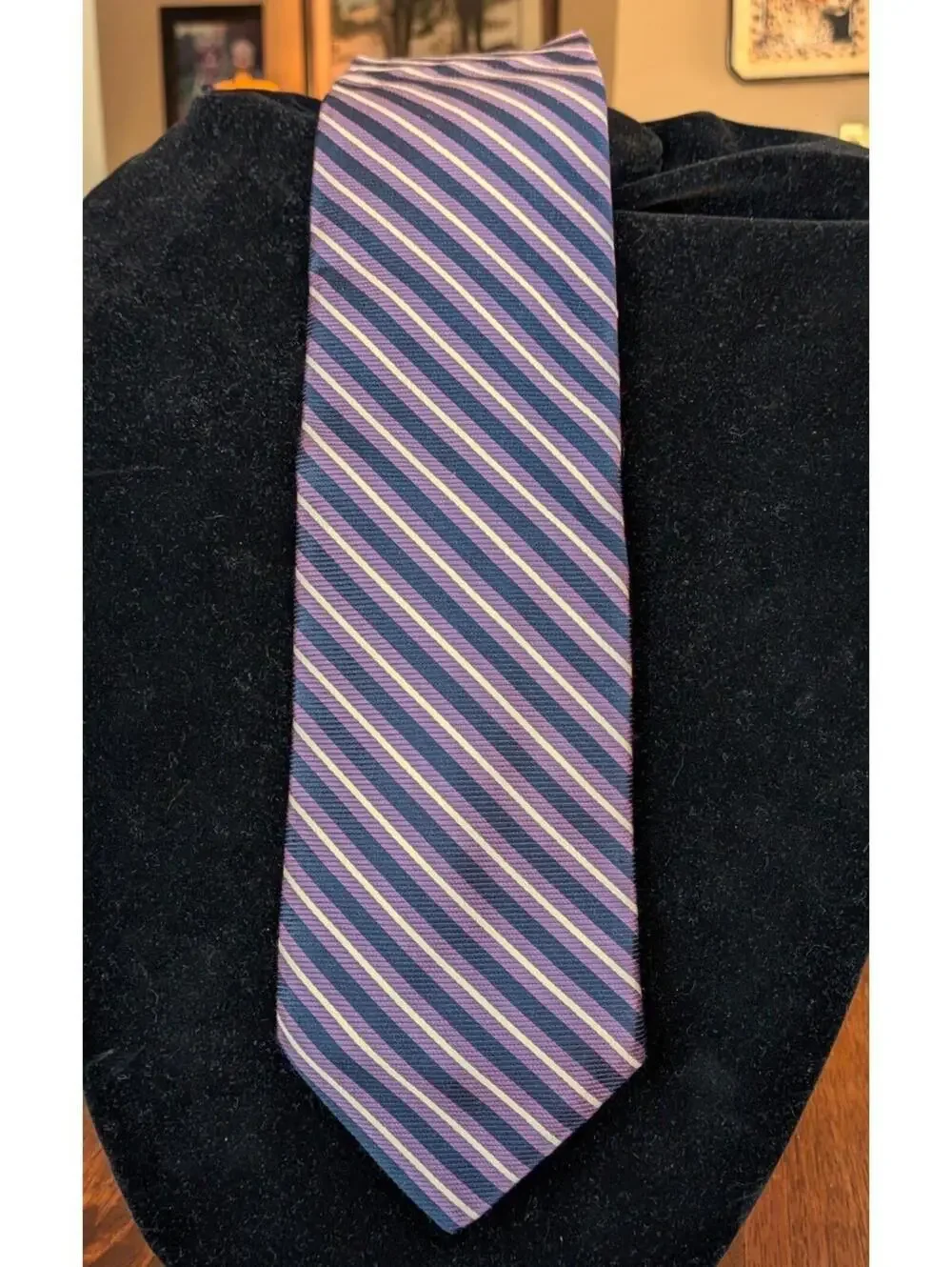 Nautica Purple Navy Cream Diagonal Stripe Silk Neck Tie USA Made Vintage 1990s